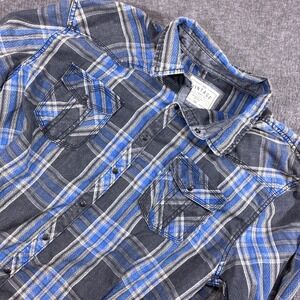 BKE Vintage Pearl Snap Shirt Mens 2XL Blue Plaid Western Athletic Fit Cowboy